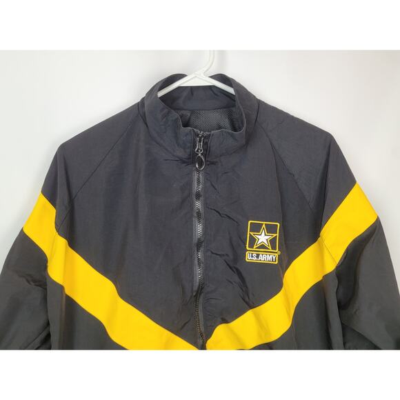 US Army Unisex PT Windbreaker Sz M Official Uniform Black Yellow Full Zip Jacket - Picture 2 of 9